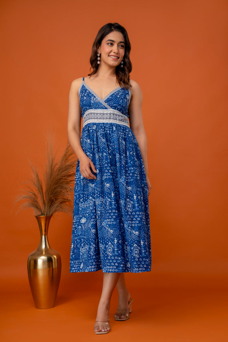 Indigo Heritage Strappy Midi Dress