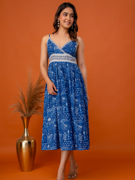 Indigo Heritage Strappy Midi Dress