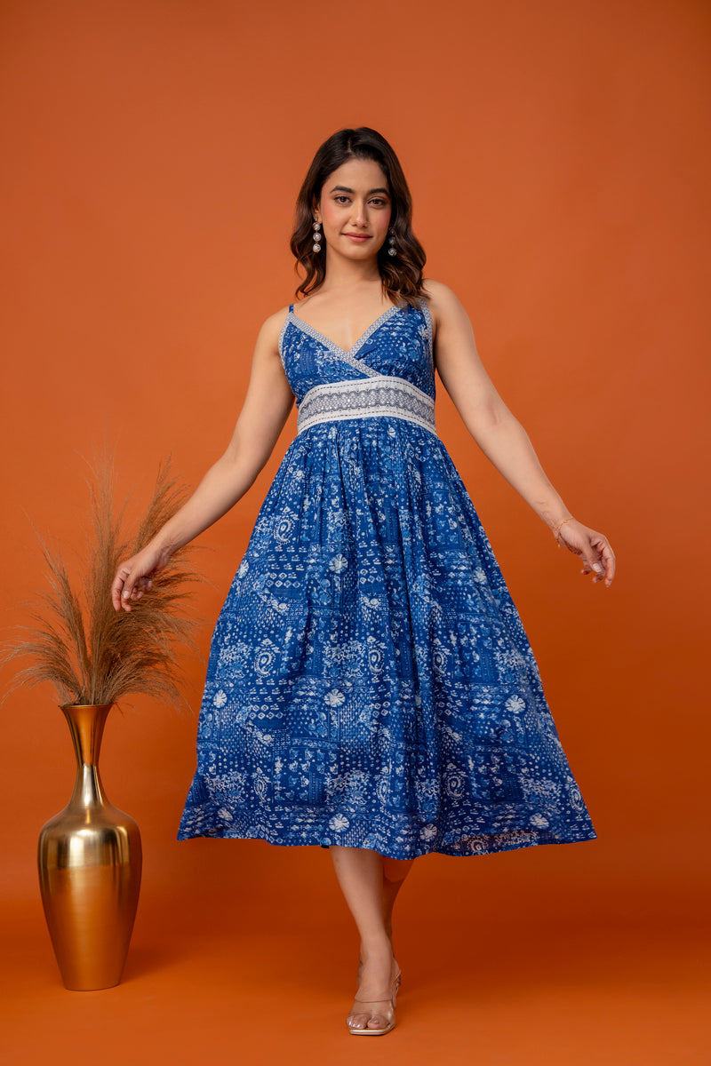 Indigo Heritage Strappy Midi Dress
