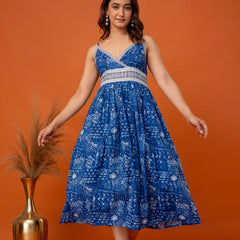 Indigo Heritage Strappy Midi Dress
