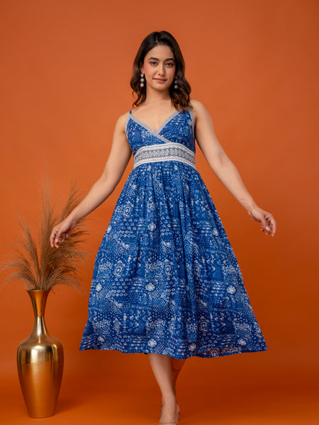 Indigo Heritage Strappy Midi Dress
