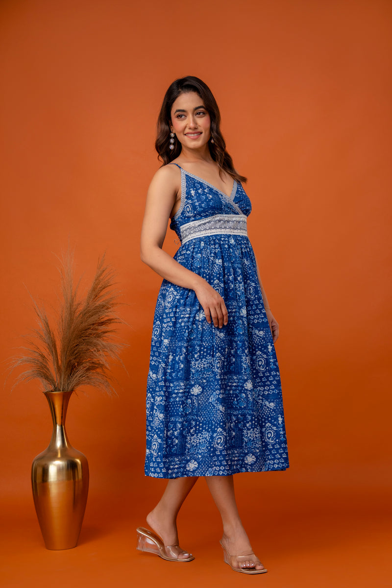 Indigo Heritage Strappy Midi Dress