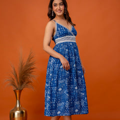 Indigo Heritage Strappy Midi Dress