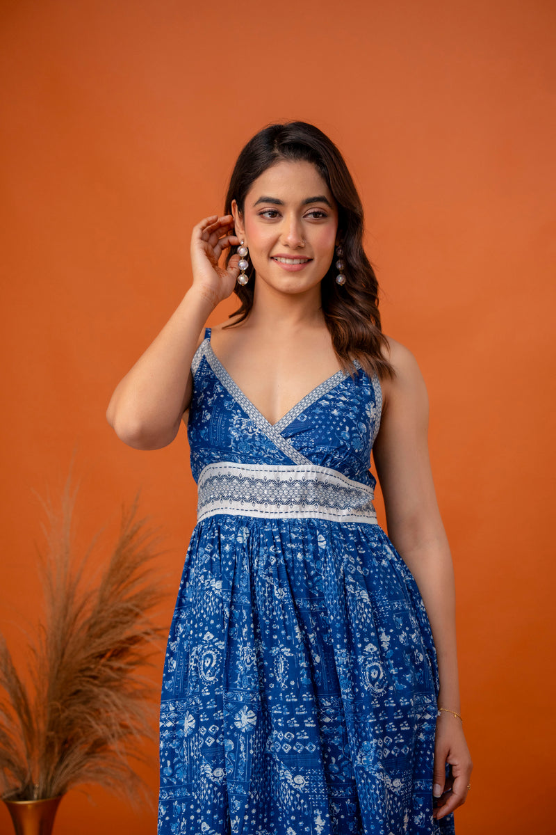Indigo Heritage Strappy Midi Dress
