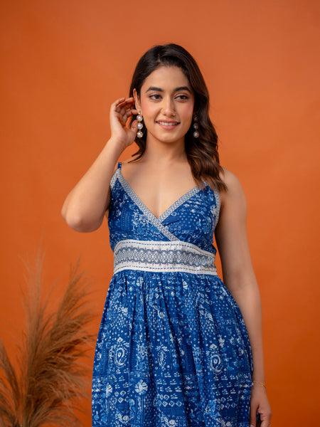 Indigo Heritage Strappy Midi Dress