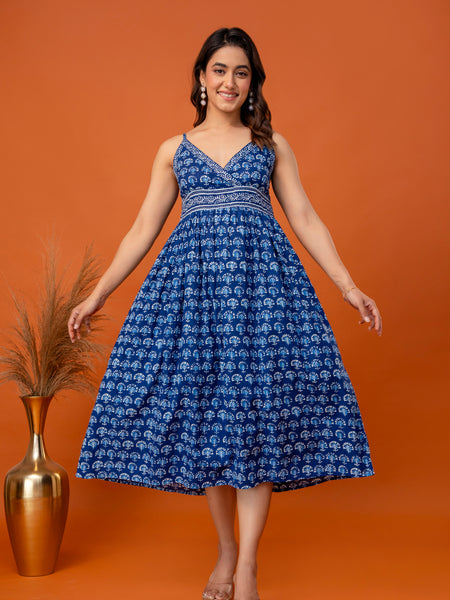 Solmira Indigo Strappy Midi Dress