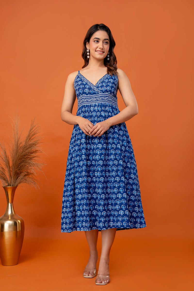 Solmira Indigo Strappy Midi Dress