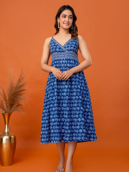 Solmira Indigo Strappy Midi Dress