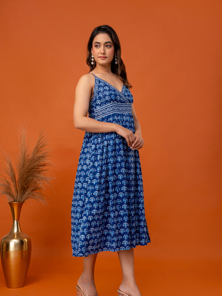 Solmira Indigo Strappy Midi Dress