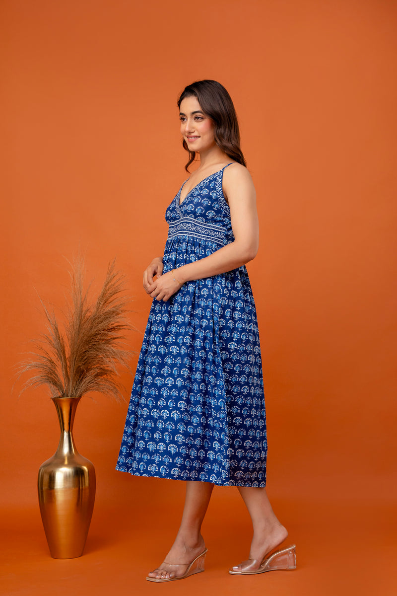 Solmira Indigo Strappy Midi Dress