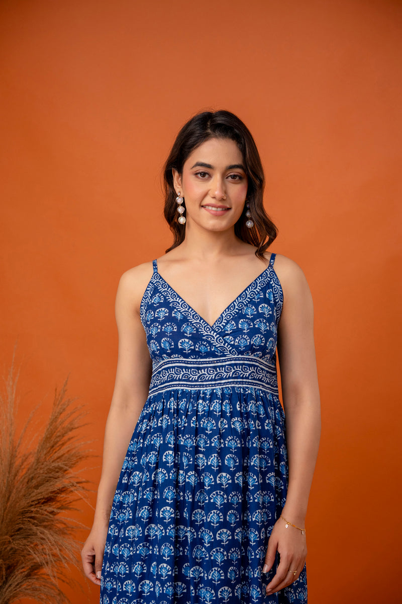 Solmira Indigo Strappy Midi Dress