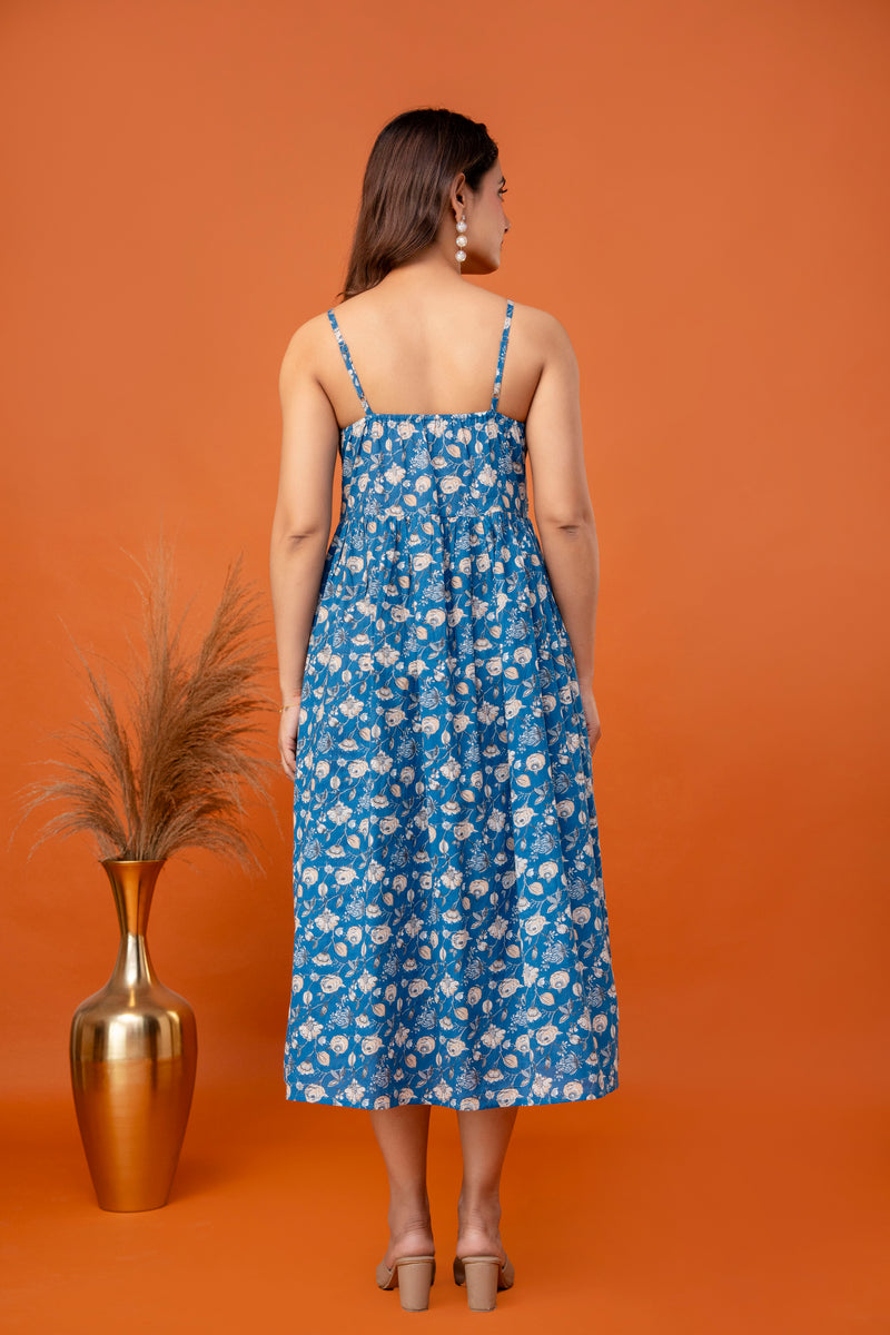 Teal Blossom Strappy Midi Dress