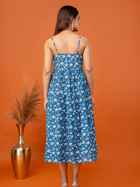 Teal Blossom Strappy Midi Dress
