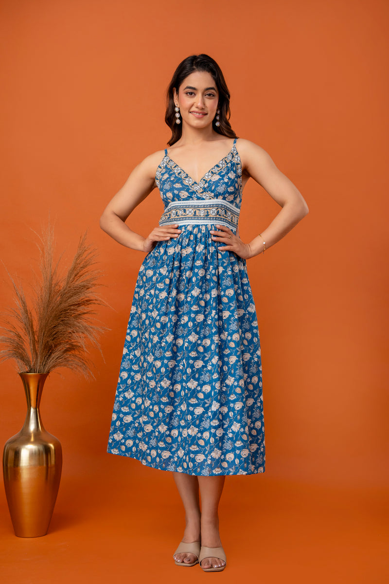 Teal Blossom Strappy Midi Dress