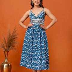Teal Blossom Strappy Midi Dress