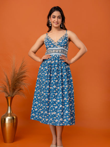 Teal Blossom Strappy Midi Dress