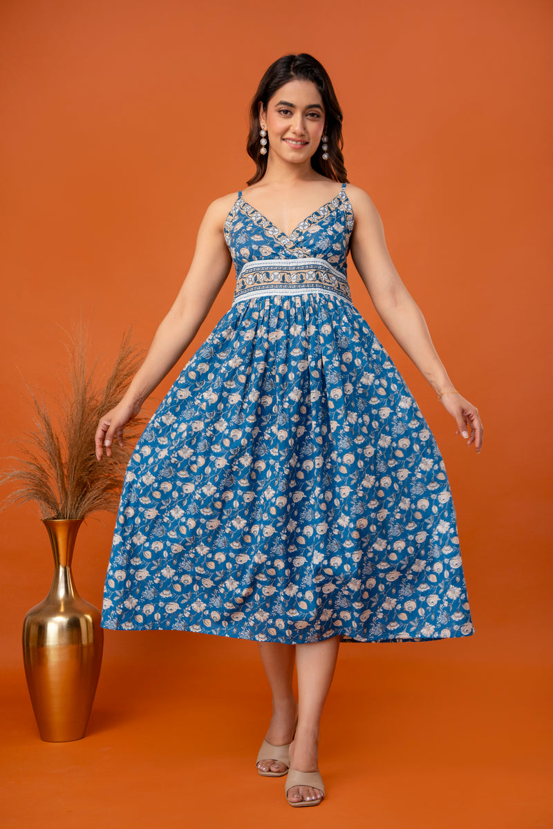Teal Blossom Strappy Midi Dress