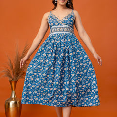 Teal Blossom Strappy Midi Dress