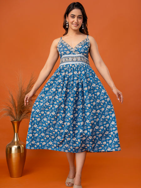 Teal Blossom Strappy Midi Dress