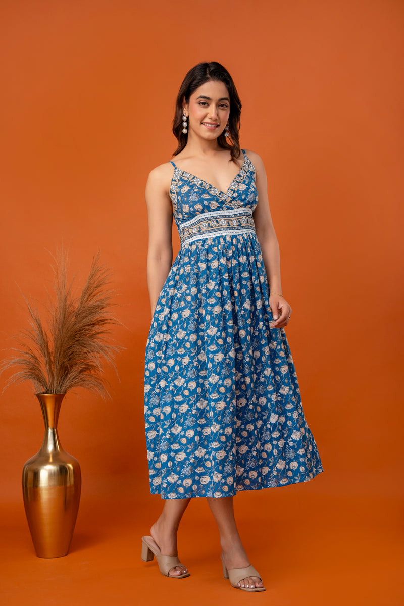 Teal Blossom Strappy Midi Dress