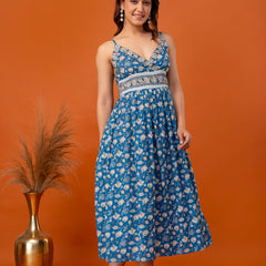 Teal Blossom Strappy Midi Dress