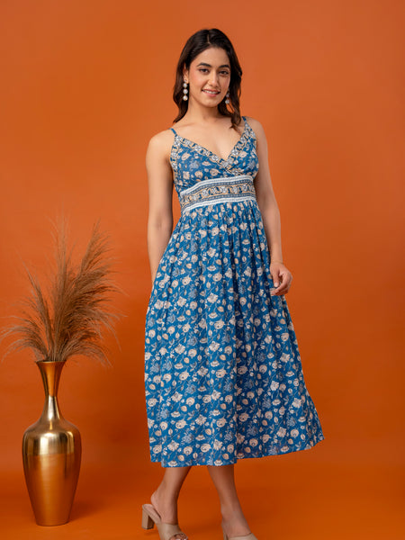 Teal Blossom Strappy Midi Dress