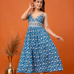 Teal Blossom Strappy Midi Dress
