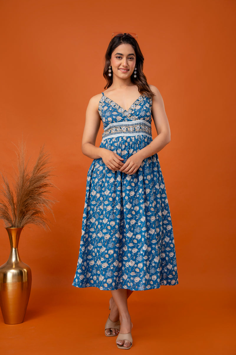 Teal Blossom Strappy Midi Dress