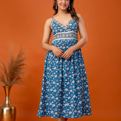 Teal Blossom Strappy Midi Dress