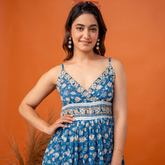 Teal Blossom Strappy Midi Dress