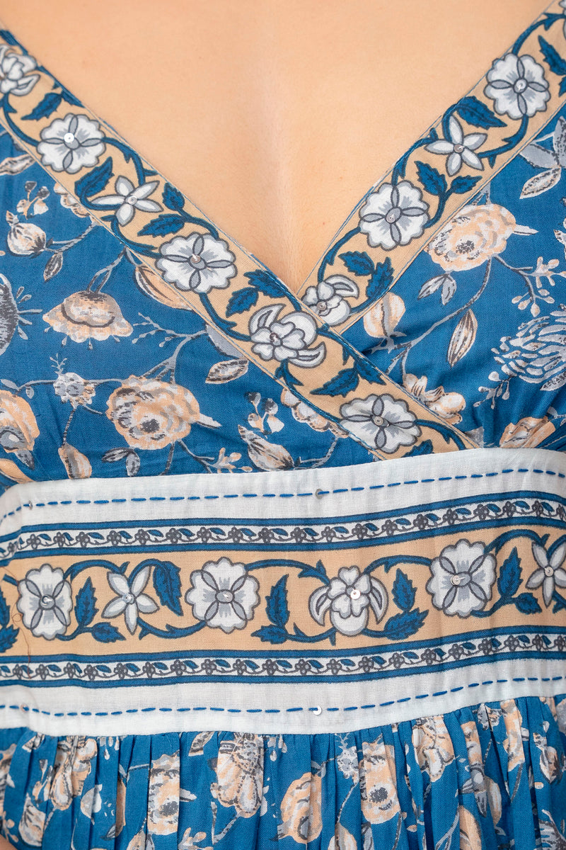 Teal Blossom Strappy Midi Dress