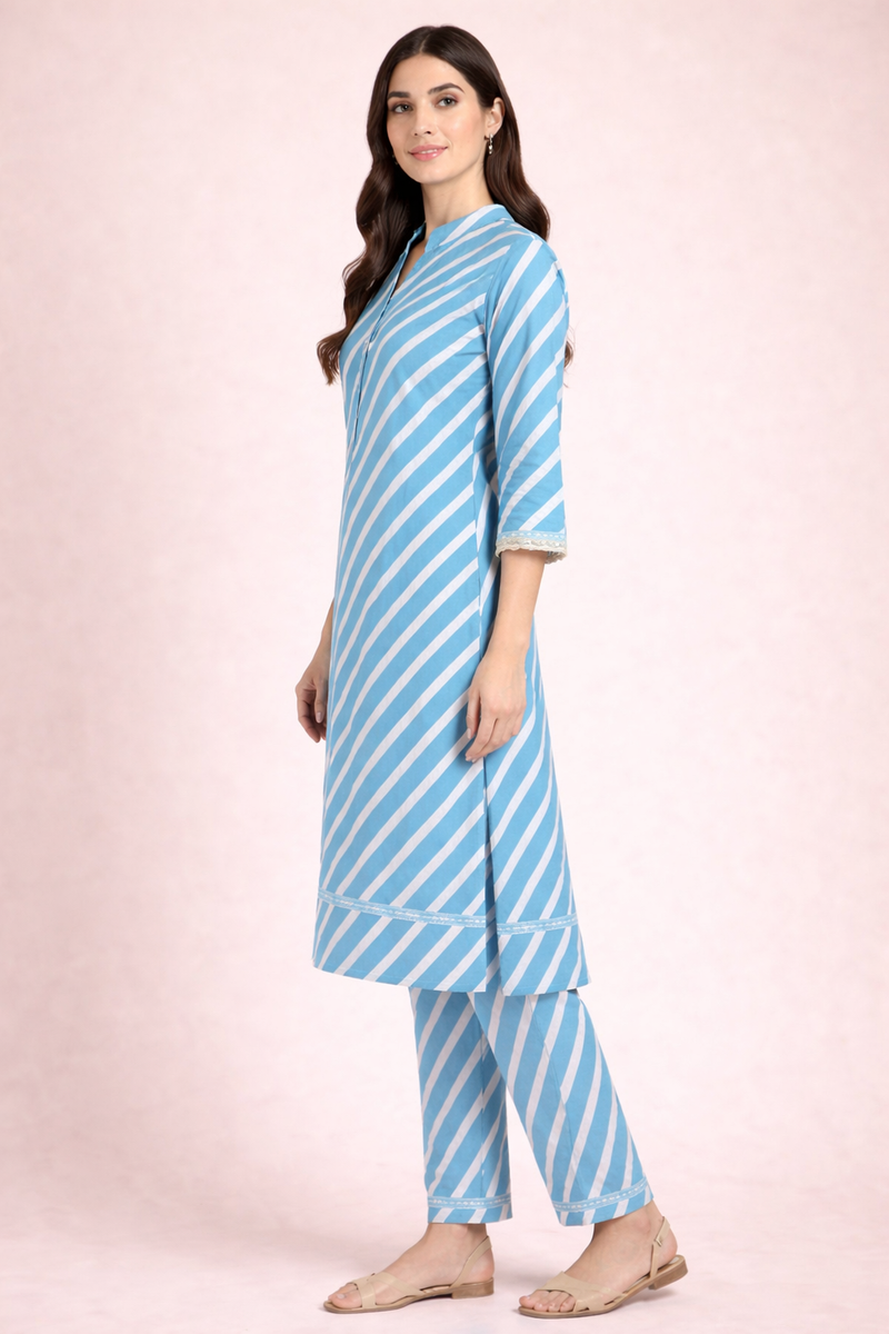Diagonal Striped Print Kurta Set
