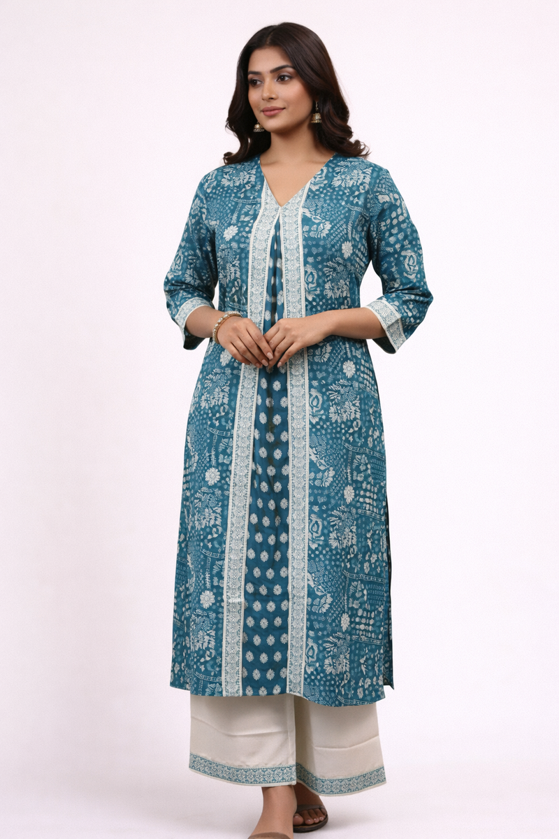 Ocean Indigo Handblock Kurta Set