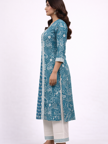 Ocean Indigo Handblock Kurta Set