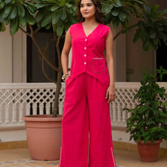Slub Embroidered Grace Co-ord Pink