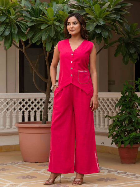 Slub Embroidered Grace Co-ord Pink
