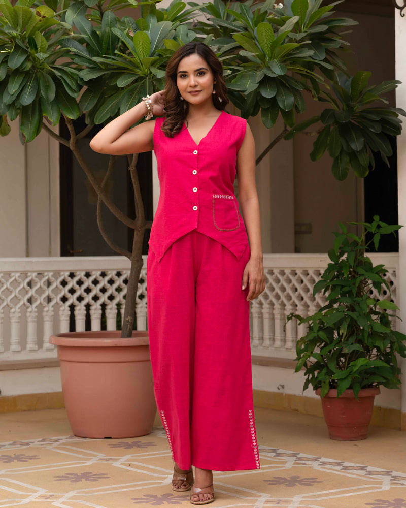 Slub Embroidered Grace Co-ord Pink