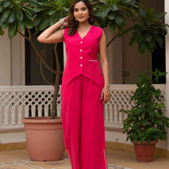 Slub Embroidered Grace Co-ord Pink