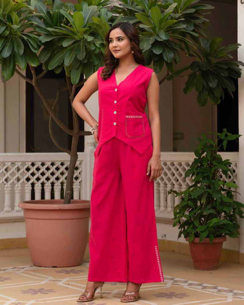 Slub Embroidered Grace Co-ord Pink