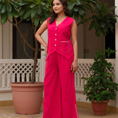 Slub Embroidered Grace Co-ord Pink