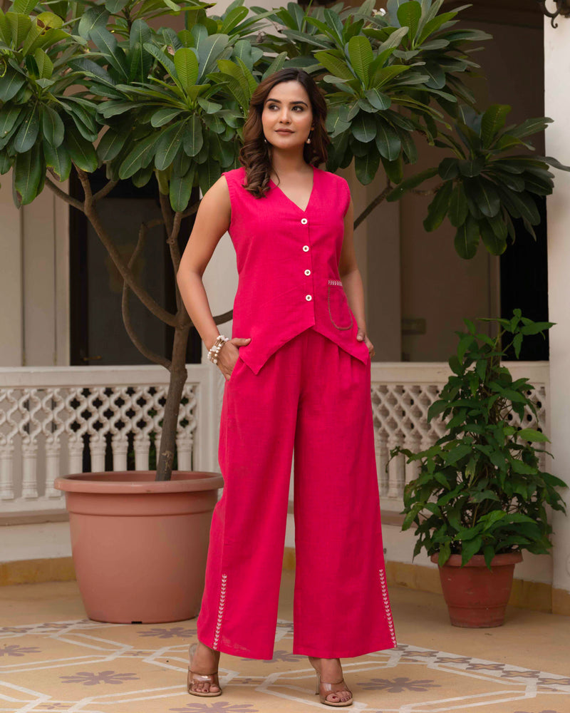 Slub Embroidered Grace Co-ord Pink
