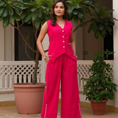 Slub Embroidered Grace Co-ord Pink