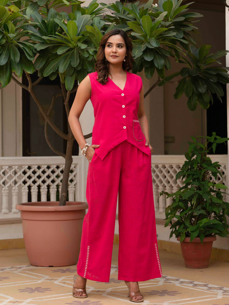Slub Embroidered Grace Co-ord Pink