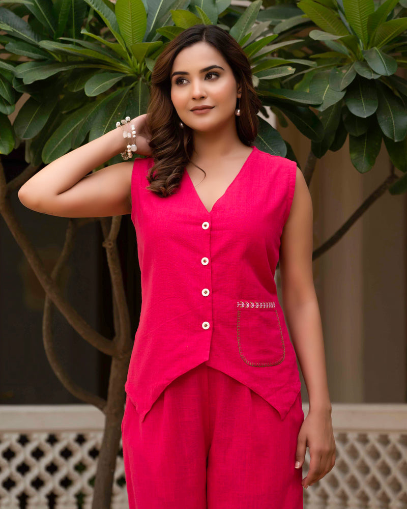 Slub Embroidered Grace Co-ord Pink