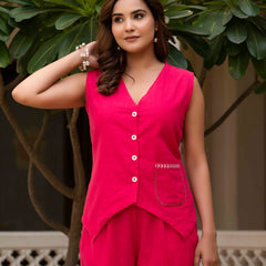 Slub Embroidered Grace Co-ord Pink