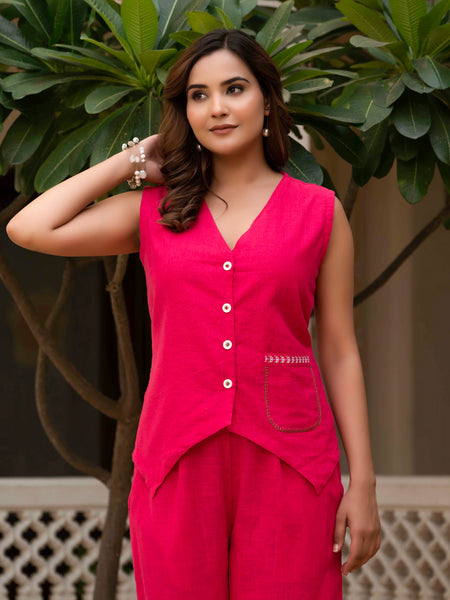 Slub Embroidered Grace Co-ord Pink