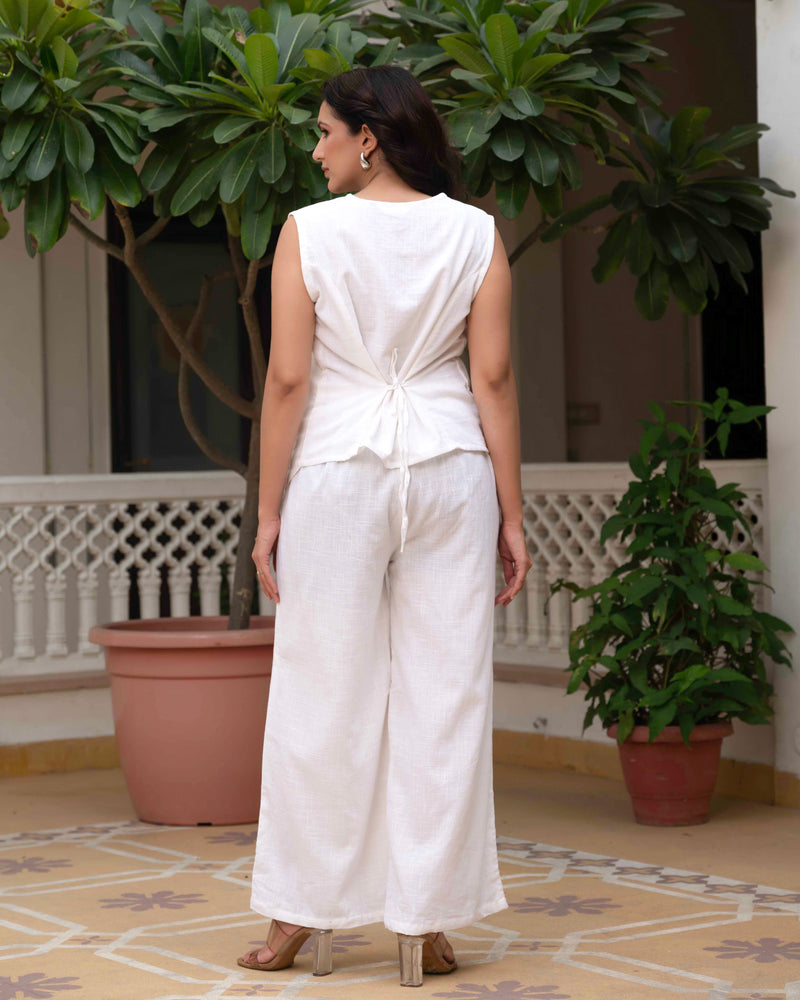 Slub Embroidered Grace Co-ord White