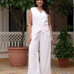 Slub Embroidered Grace Co-ord White