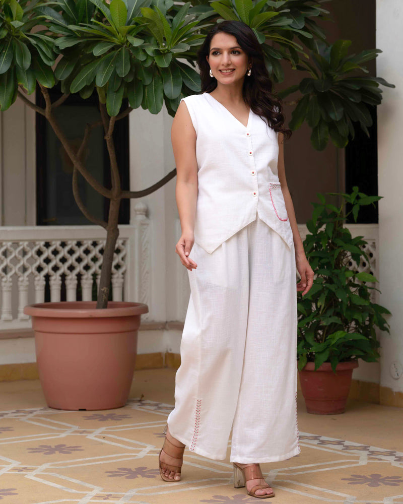 Slub Embroidered Grace Co-ord White