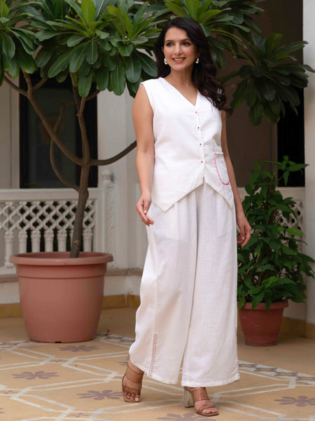 Slub Embroidered Grace Co-ord White